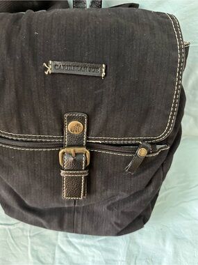 Caribbean Joe Black Canvas Backpack with Leather Trim
